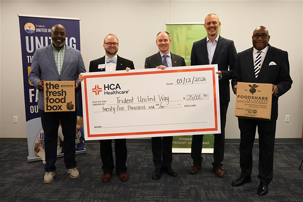 From Left to Right: Tory Liferidge, Co-Executive Director, Grace Impact; DJ Hampton, President & CEO, Trident United Way; Jeff Wilson, CEO, HCA Healthcare Trident Hospital; Jeff Taylor, CEO HCA Healthcare Summerville Hospital; Rufus McDonald, Financial Secretary, Four Rivers Outreach Community Development Corporation