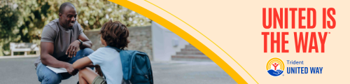 Email 5 header image option 1- United is the Way written over a light yellow background with a photo of a man crouched down smiling at a school child in a fatherly way