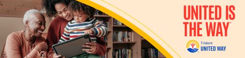 Email 5 header image option 2- United is the Way written over a light yellow background with a photo of an older woman in a chair, a woman sitting on the arm of the chair and a child on her lap. All three are looking at an ipad and smiling