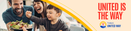 Email 5 header image option 2- United is the Way written over a light yellow background with a photo of a man, woman and child sitting at a table with a large bowl of salad. They are laughing at the child taking a part of the salad.
