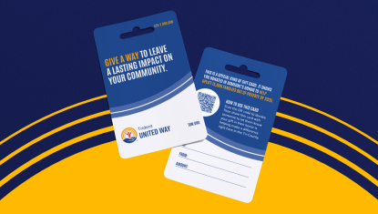 2 giftcards overlap each other on a blue and yellow background.